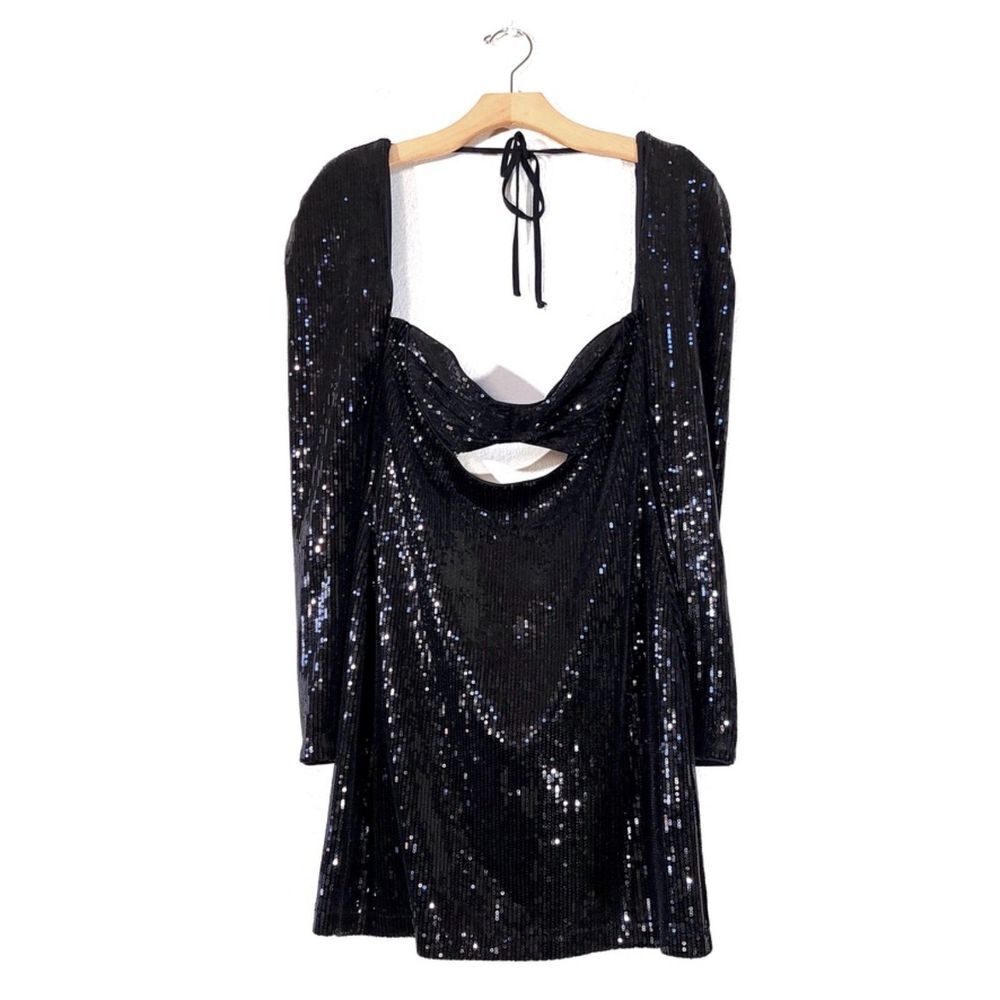 MICHAEL COSTELLO REVOLVE Adrianna Dress Cutout Mini Black Sequin 90s Party Small
